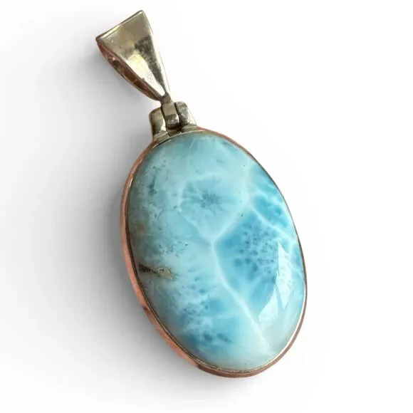 Caribbean Larimar Solid 925 Sterling Silver Pendant - Picture 1 of 3